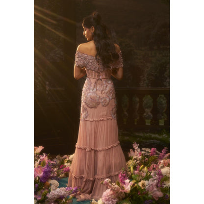 Muskan Aggarwal Nova Corset Pink Stitched Blouse with Lehenga and Dupatta