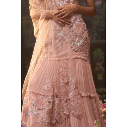 Muskan Aggarwal Nova Corset Pink Stitched Blouse with Lehenga and Dupatta