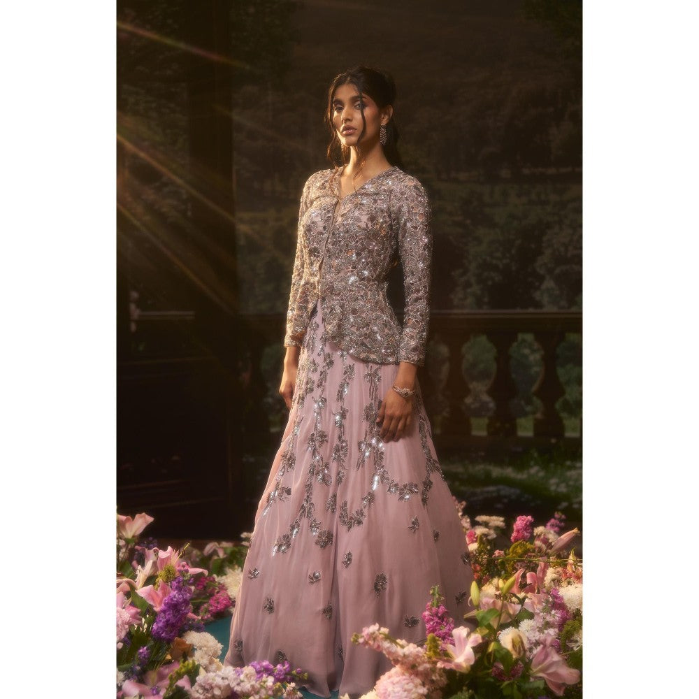 Muskan Aggarwal Fiza Embroidered Pink Jacket with Flared Lehenga