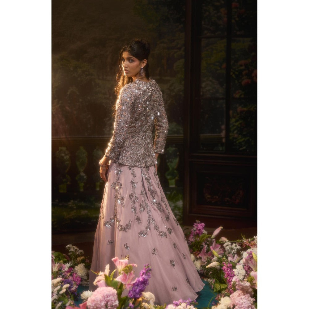Muskan Aggarwal Fiza Embroidered Pink Jacket with Flared Lehenga