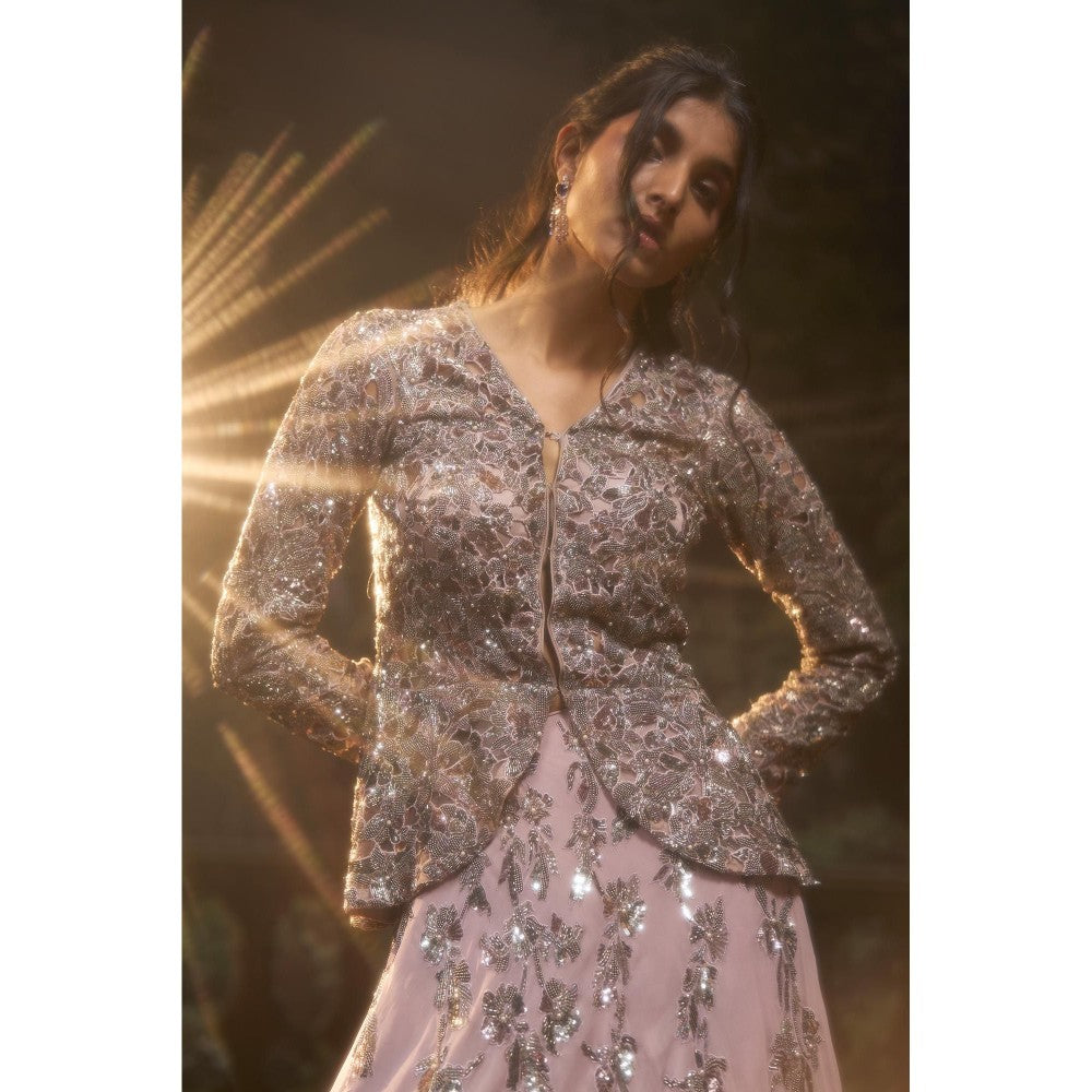 Muskan Aggarwal Fiza Embroidered Pink Jacket with Flared Lehenga