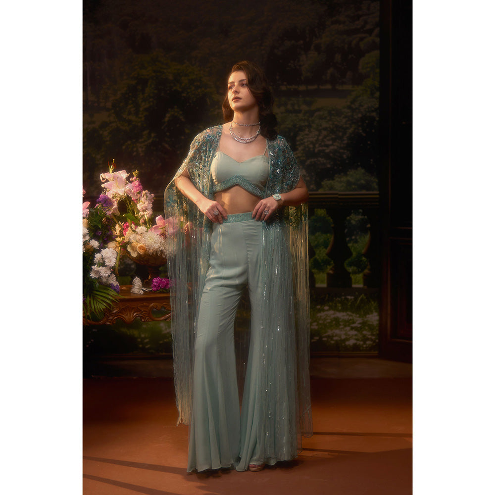 Muskan Aggarwal Womens Georgette Sequined Blue Co-Ord Set