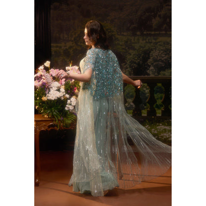 Muskan Aggarwal Womens Georgette Sequined Blue Co-Ord Set