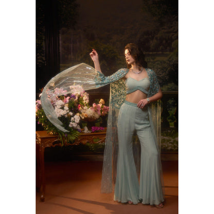 Muskan Aggarwal Womens Georgette Sequined Blue Co-Ord Set