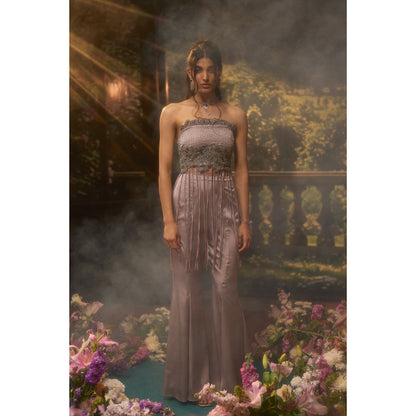 Muskan Aggarwal Womens Satin Sequined Purple Co-Ord Set