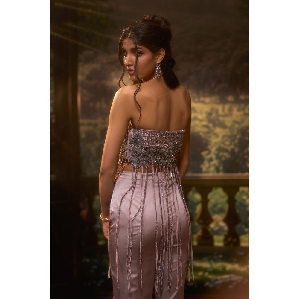 Muskan Aggarwal Womens Satin Sequined Purple Co-Ord Set