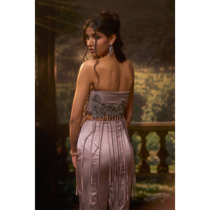 Muskan Aggarwal Womens Satin Sequined Purple Co-Ord Set