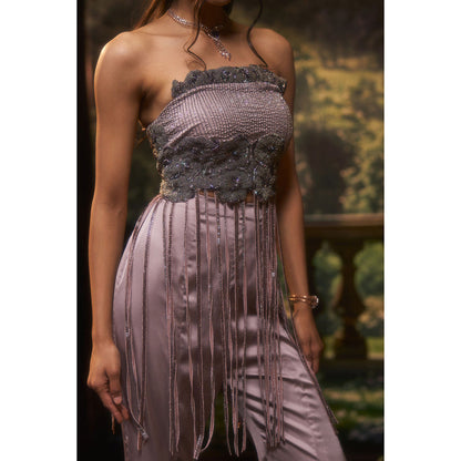 Muskan Aggarwal Womens Satin Sequined Purple Co-Ord Set