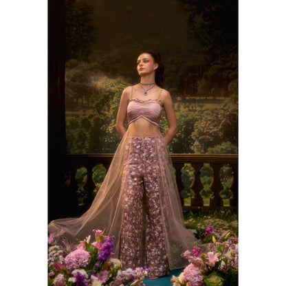 Muskan Aggarwal Womens Net Sequined Pink Co-Ord Set