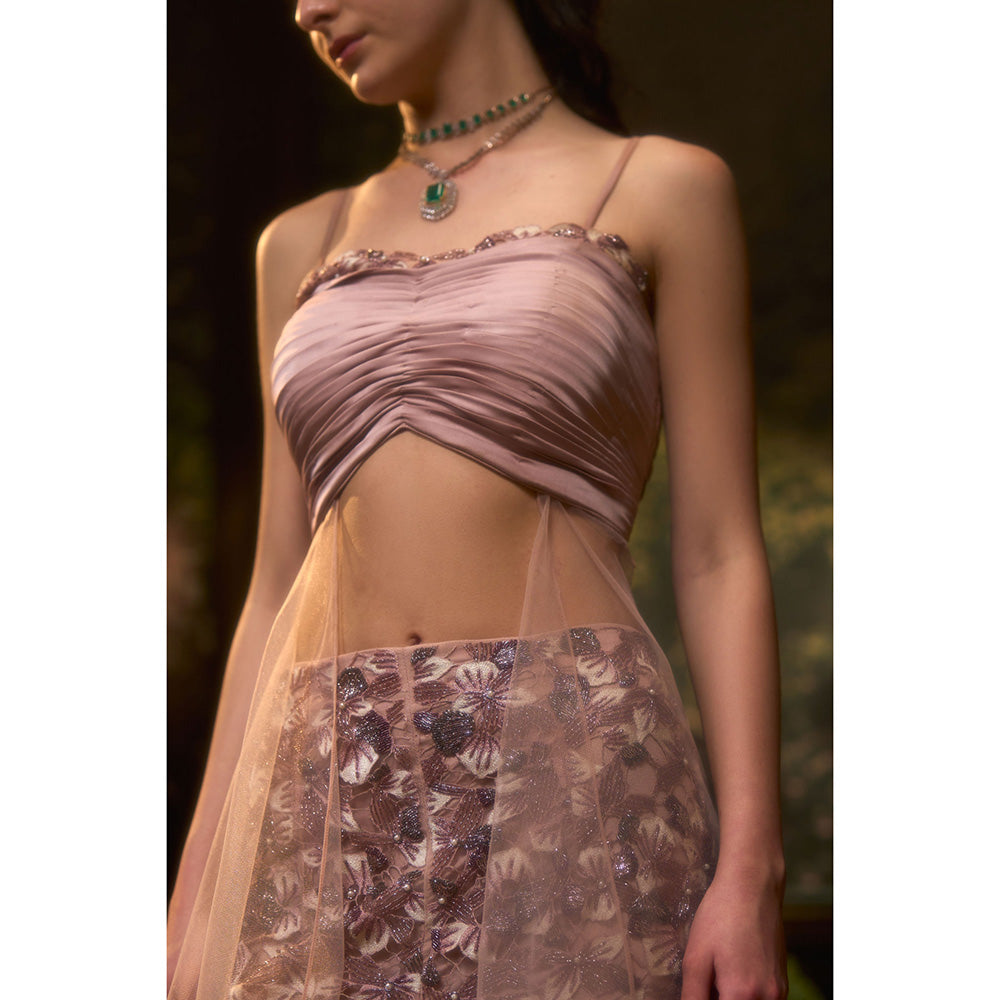 Muskan Aggarwal Womens Net Sequined Pink Co-Ord Set