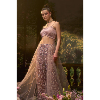 Muskan Aggarwal Womens Net Sequined Pink Co-Ord Set