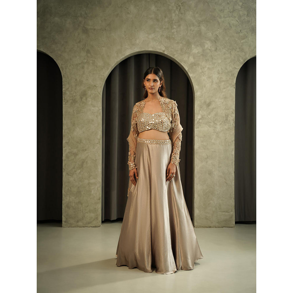 Muskan Aggarwal Taupe Blouse with Lehenga and Dupatta