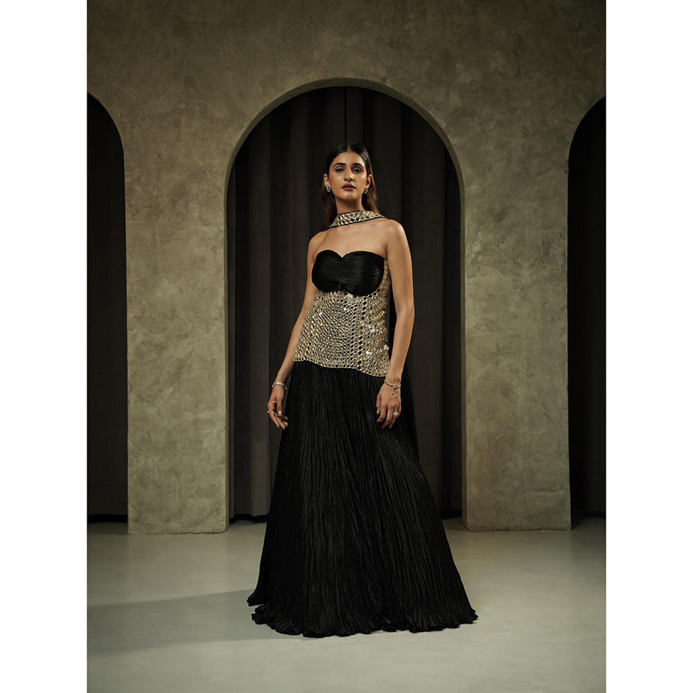 Muskan Aggarwal Black Corset Top with Lehenga and Dupatta