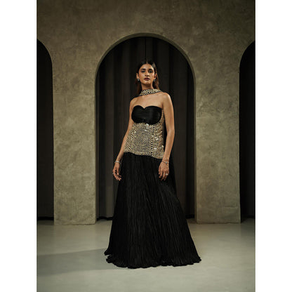 Muskan Aggarwal Black Corset Top with Lehenga and Dupatta