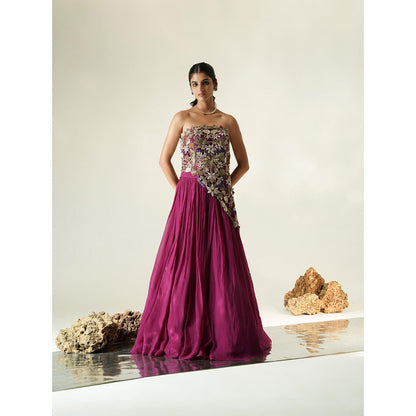 Muskan Aggarwal Purple Asymmetric Tube Top with Flared Lehenga