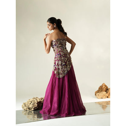 Muskan Aggarwal Purple Asymmetric Tube Top with Flared Lehenga