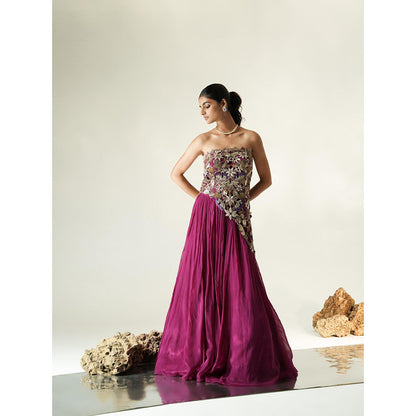 Muskan Aggarwal Purple Asymmetric Tube Top with Flared Lehenga