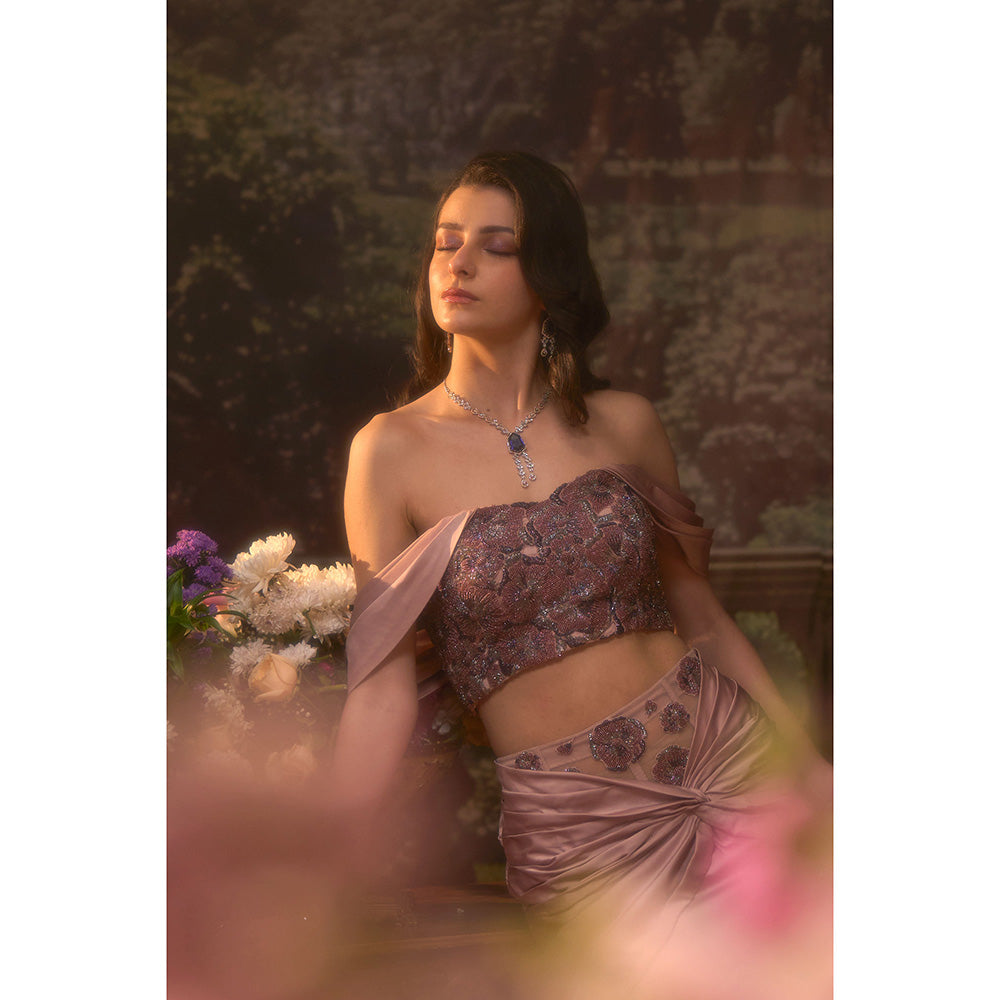 Muskan Aggarwal Women Satin Pink Crop Top with Skirt