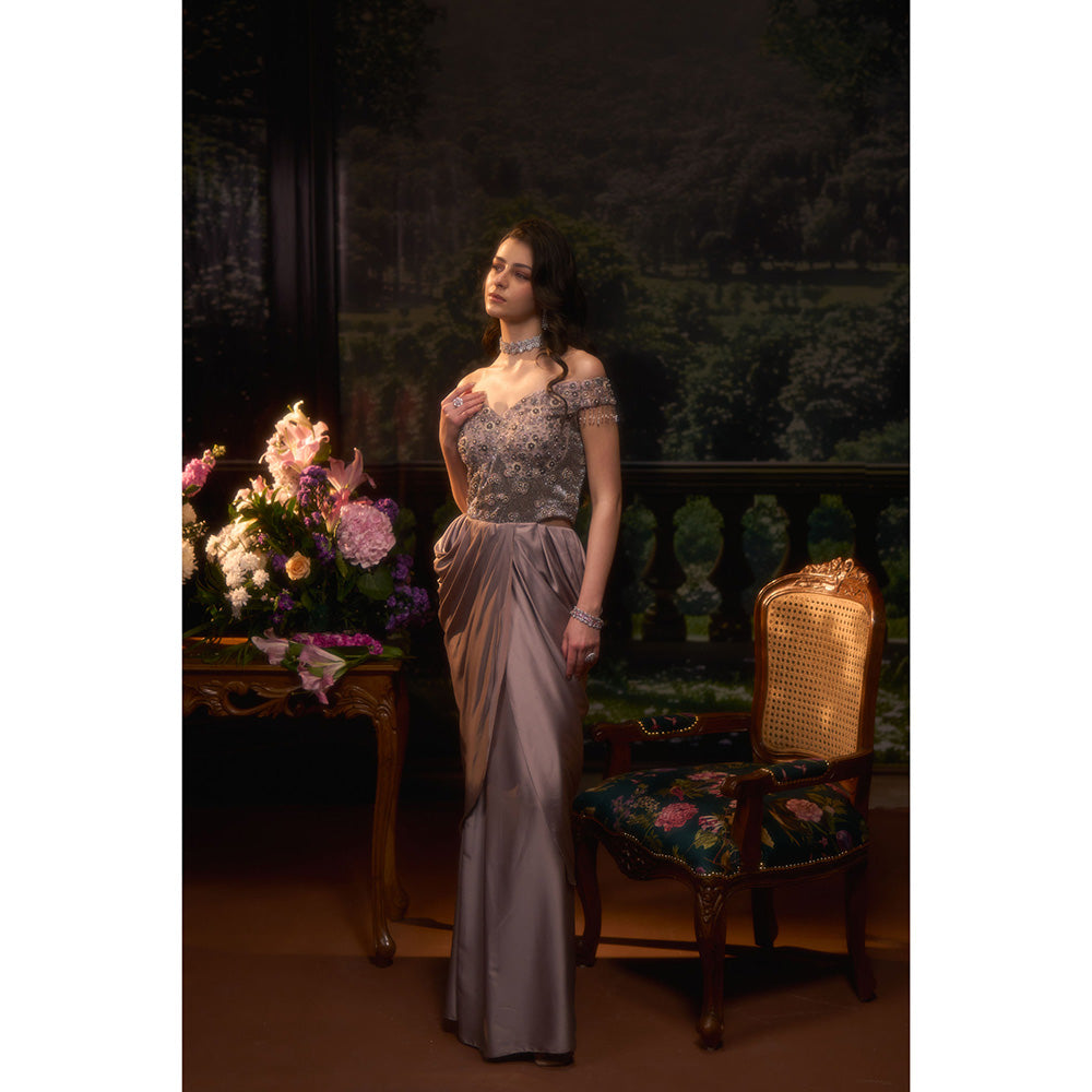 Muskan Aggarwal Women Satin Taupe Gown