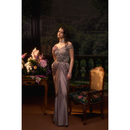 Muskan Aggarwal Women Satin Taupe Gown