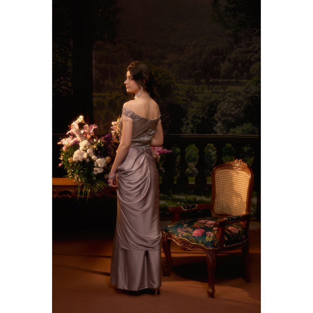 Muskan Aggarwal Women Satin Taupe Gown