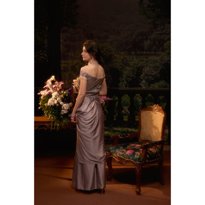 Muskan Aggarwal Women Satin Taupe Gown