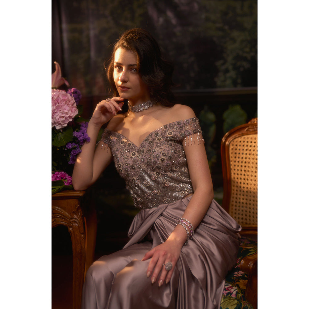 Muskan Aggarwal Women Satin Taupe Gown