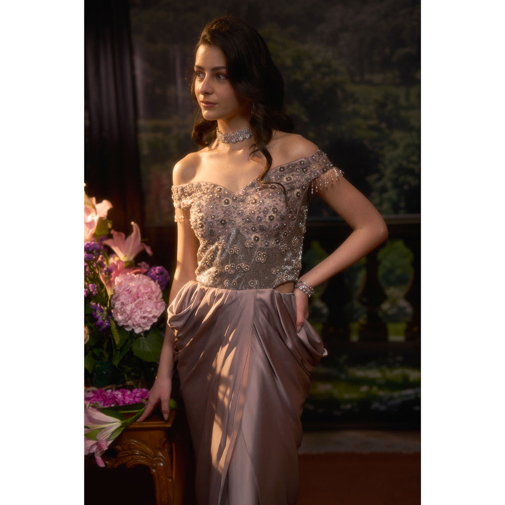 Muskan Aggarwal Women Satin Taupe Gown