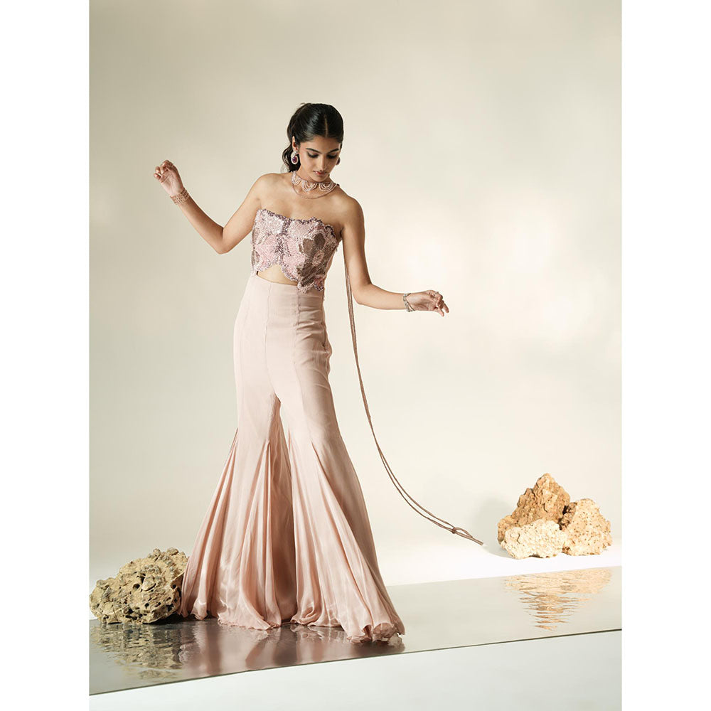 Muskan Aggarwal Blush Pink Jumpsuit with Tassel Dupatta