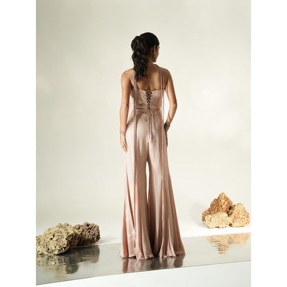 Muskan Aggarwal Blush Pink Jumpsuit with Tassel Dupatta