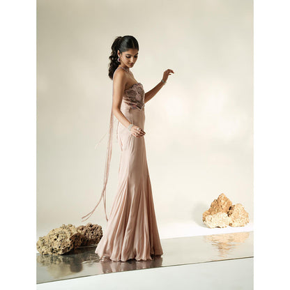 Muskan Aggarwal Blush Pink Jumpsuit with Tassel Dupatta