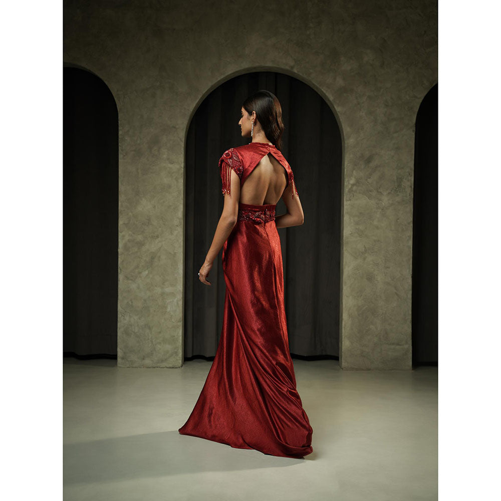 Muskan Aggarwal Bright Red Embroidered Gown