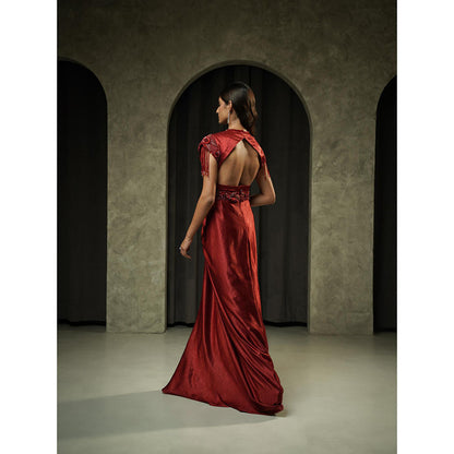 Muskan Aggarwal Bright Red Embroidered Gown