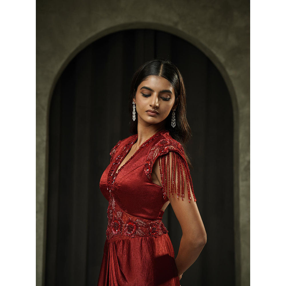 Muskan Aggarwal Bright Red Embroidered Gown