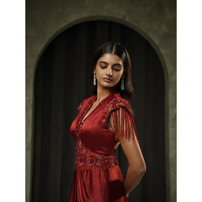Muskan Aggarwal Bright Red Embroidered Gown