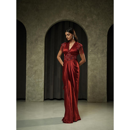 Muskan Aggarwal Bright Red Embroidered Gown