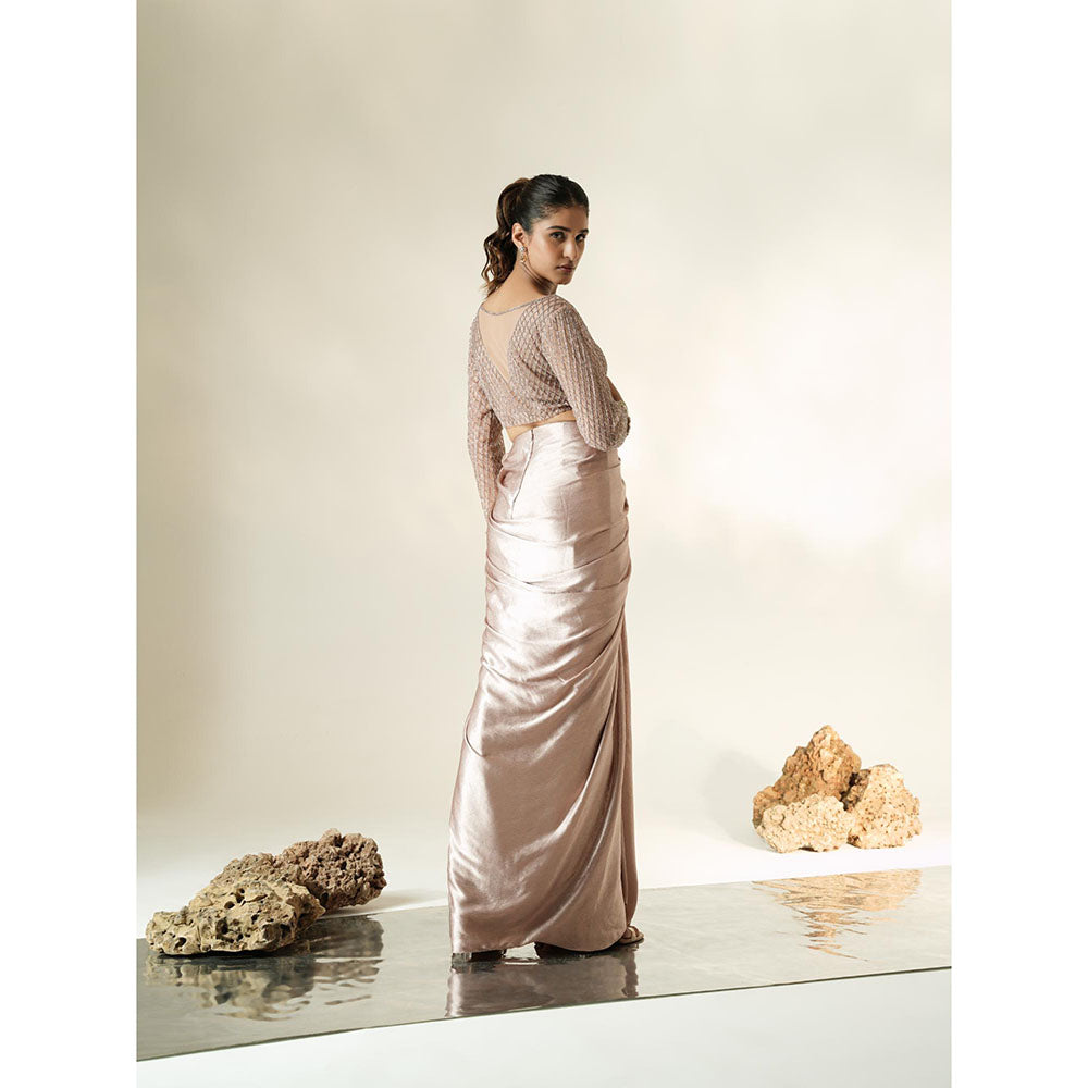 Muskan Aggarwal Blush Pink Embroidered Blouse with Skirt & Tassel Dupatta