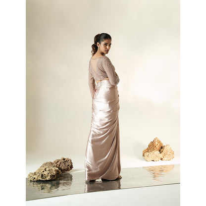 Muskan Aggarwal Blush Pink Embroidered Blouse with Skirt & Tassel Dupatta