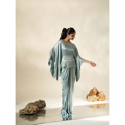 Muskan Aggarwal Pastel Blue Embroidered Top with Drape Skirt