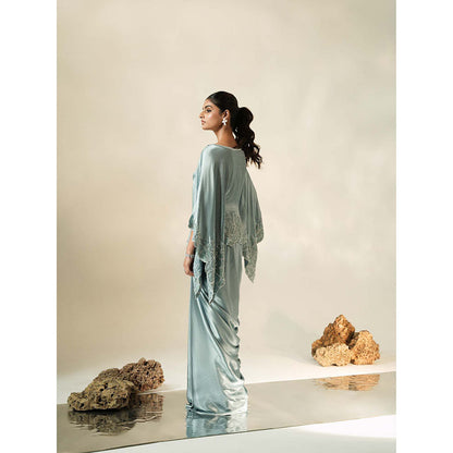 Muskan Aggarwal Pastel Blue Embroidered Top with Drape Skirt