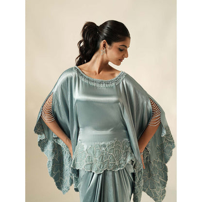 Muskan Aggarwal Pastel Blue Embroidered Top with Drape Skirt