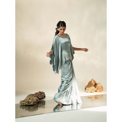 Muskan Aggarwal Pastel Blue Embroidered Top with Drape Skirt