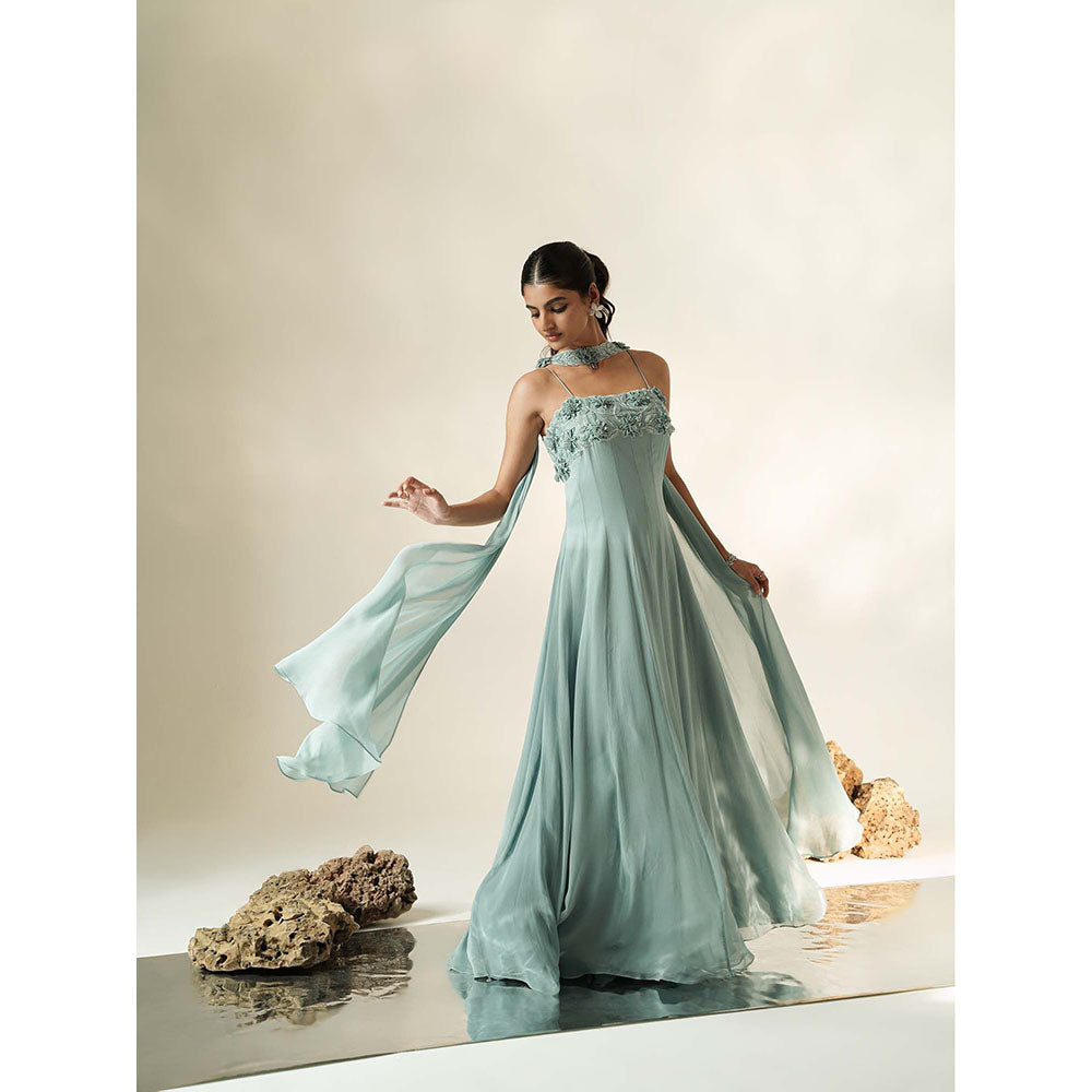 Muskan Aggarwal Pastel Blue Long Dress with Sleek Dupatta