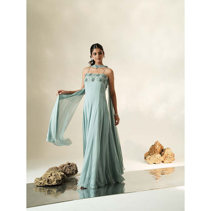 Muskan Aggarwal Pastel Blue Long Dress with Sleek Dupatta