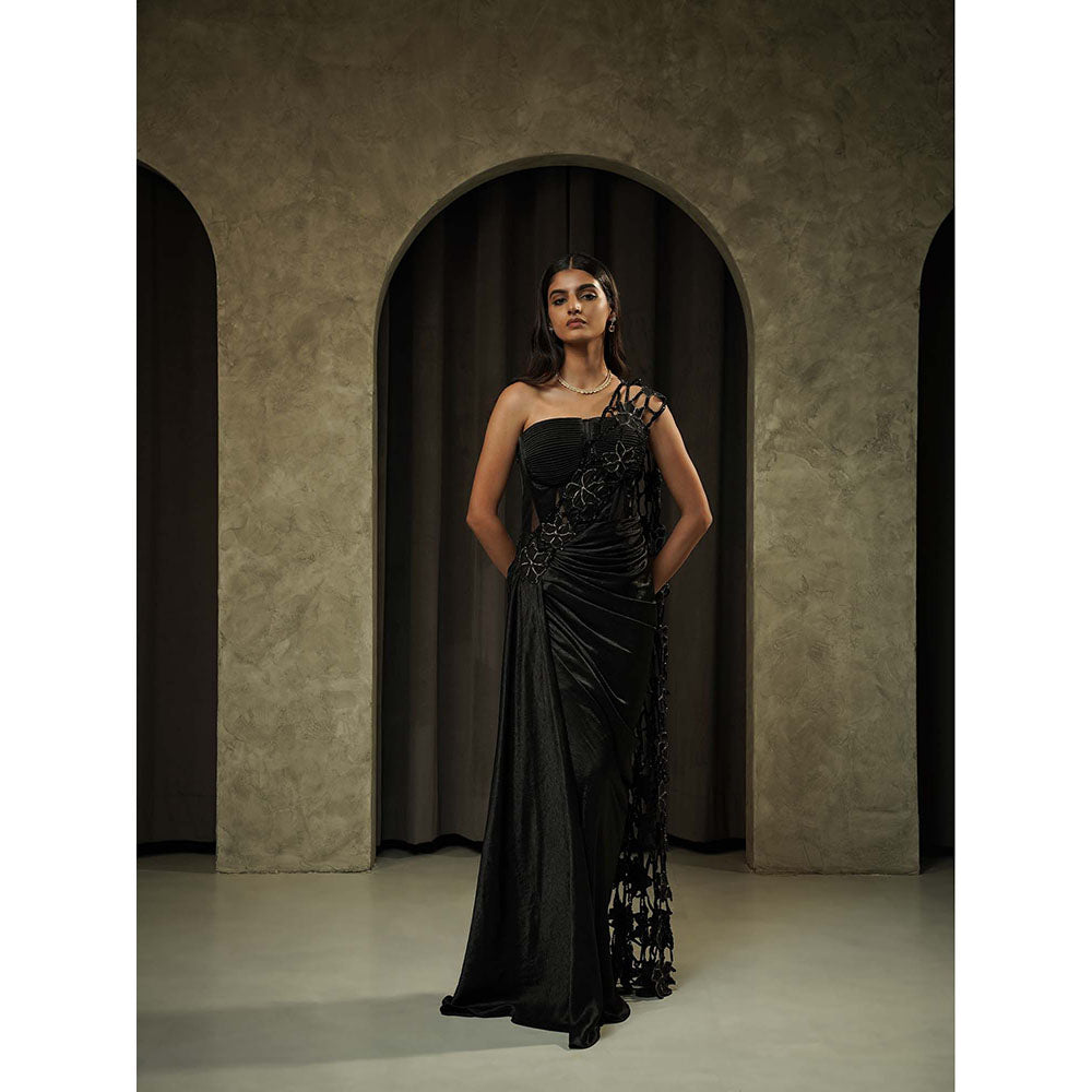 Muskan Aggarwal Black Strapless Corset Attached Embroidered Cutwork Gown