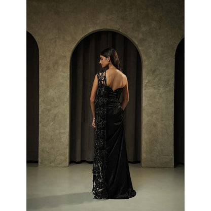 Muskan Aggarwal Black Strapless Corset Attached Embroidered Cutwork Gown