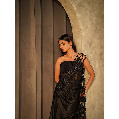 Muskan Aggarwal Black Strapless Corset Attached Embroidered Cutwork Gown