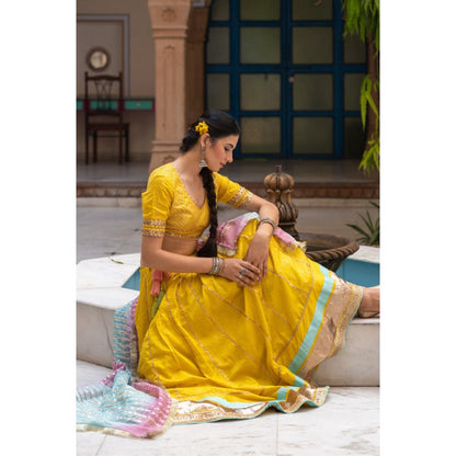 Myaara Kesar Lehenga Set (Set of 3)