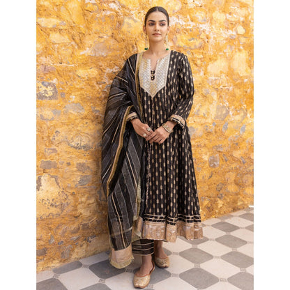 Myaara Black Sequined Anarkali Kurta with Pant and Dupatta (Set of 3)