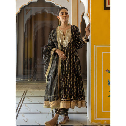 Myaara Black Sequined Anarkali Kurta with Pant and Dupatta (Set of 3)